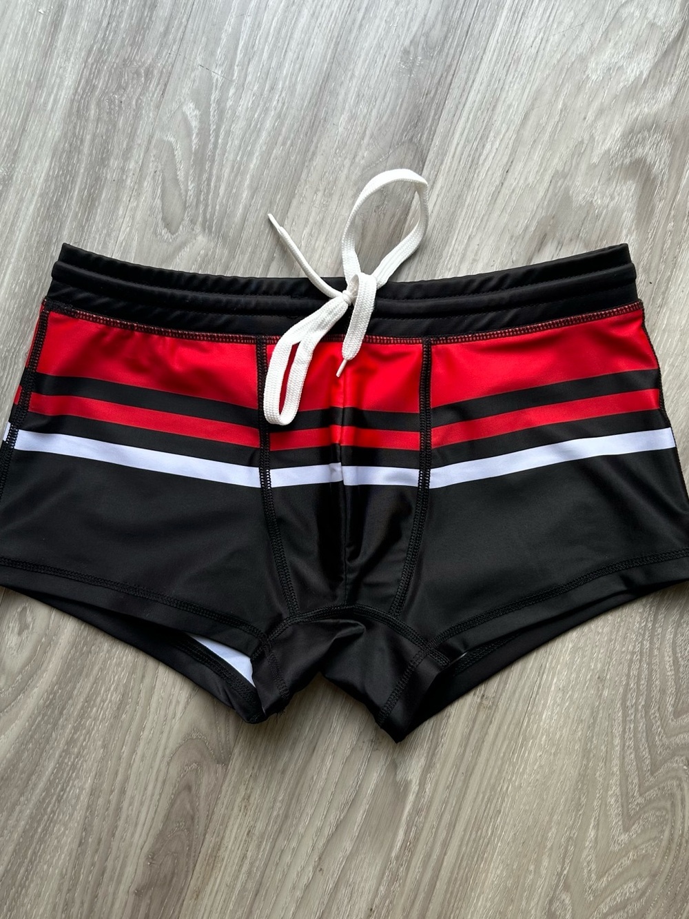 Project 51 | Cassis Square Cut Swim Trunks in Black Red White (Large)
